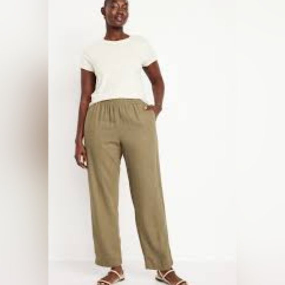Old Navy Pants - Old Navy Size 3X Linen Blend Hi-Rise Straight Pull On Comfy Waistband Green Pant